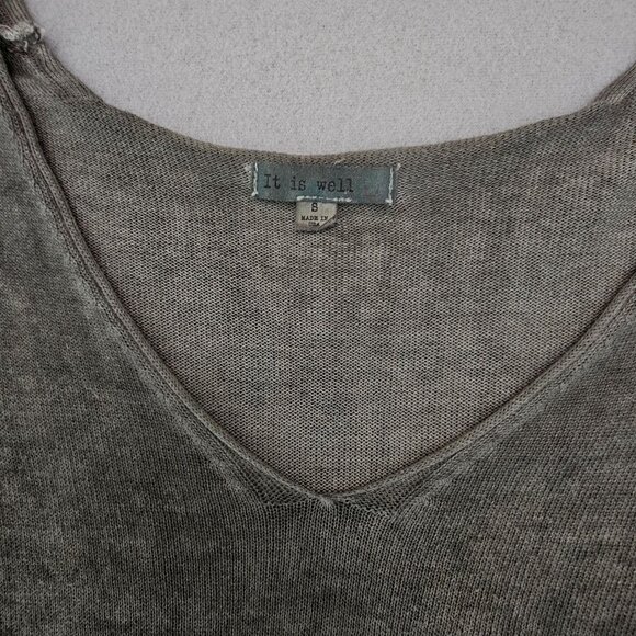 It Is Well Tunic Top Asymmetrical V-Neck Long Sleeve Cotton Size S Olive Green - Picture 2 of 11